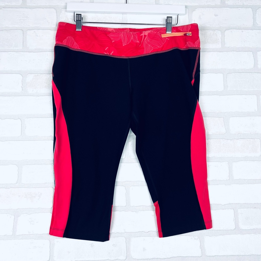Lucy Activewear Capri Leggings Womens XL Black Pink Floral‎ Workout Athletic